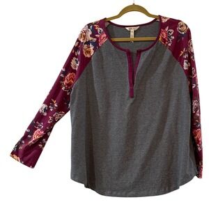 Matilda Jane Gray Tee with Burgundy Floral Sleeves